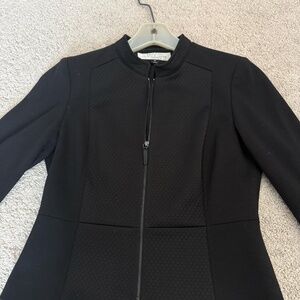 4 Petite Black Textured Peplum Blazer